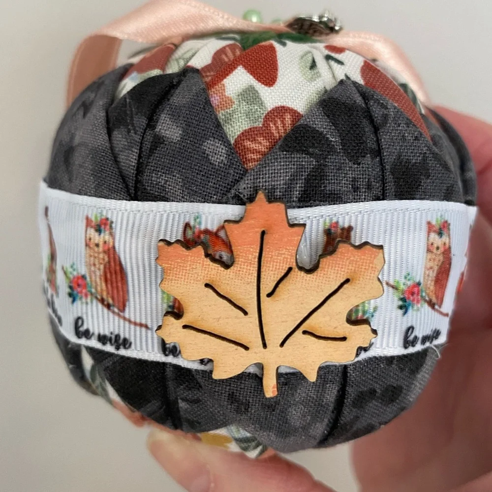 Motivational Animal Handmade Quilted Ornament w/ Wooden Maple Leaf Accent,charms